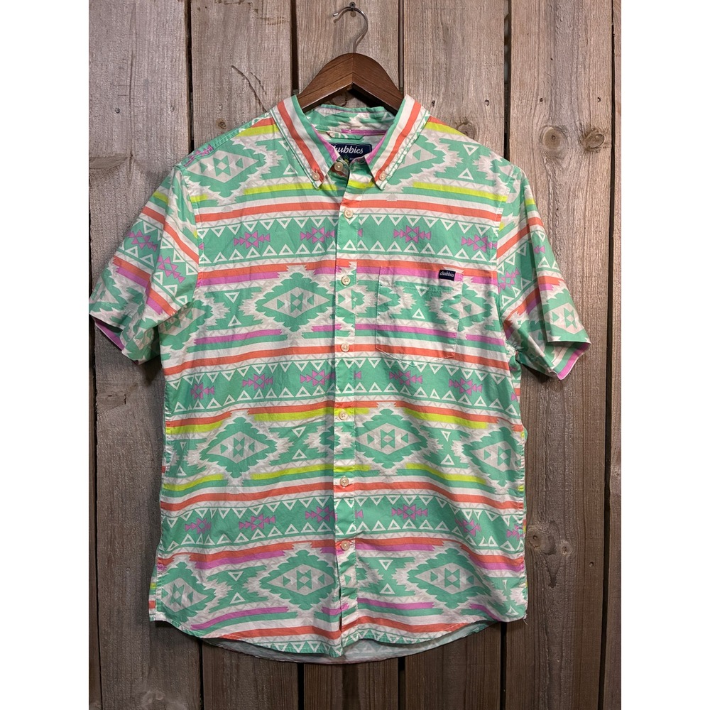 Chubbies Mens Large Short Sleeve Button‎ Down Shirt Southwestern Geometric Mint